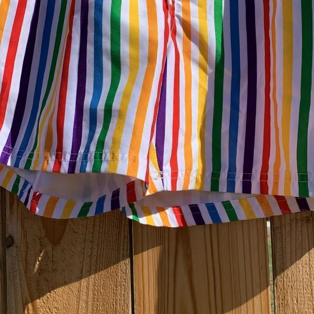 Take 50% OFF- Trinity Collective Rainbow Striped Unlined Swim Trunks, Size-M